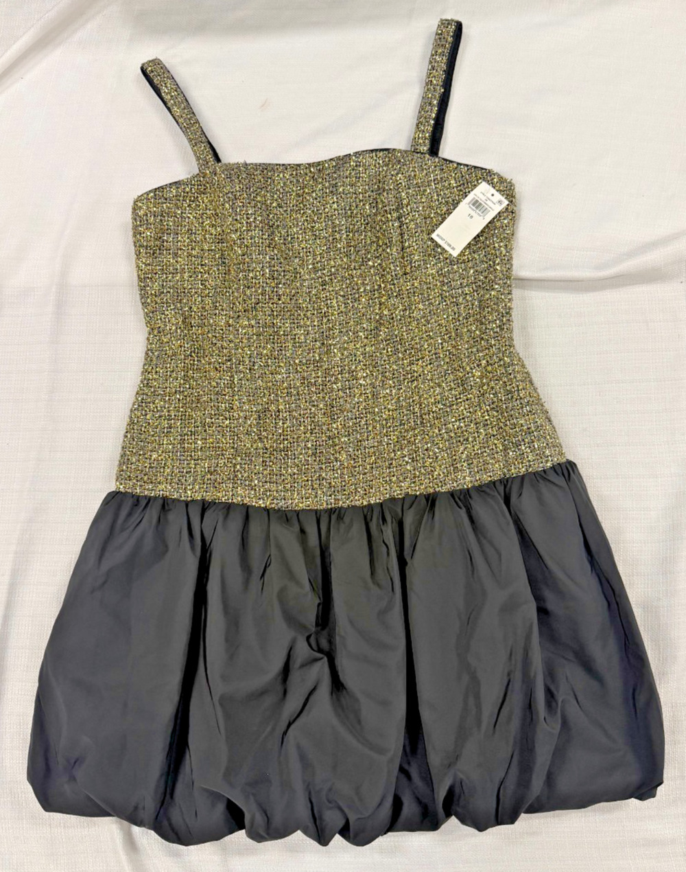 CeCe Dress Size 10 NWT Gold Metallic Tweed Black Bubble Hem Cocktail Dress